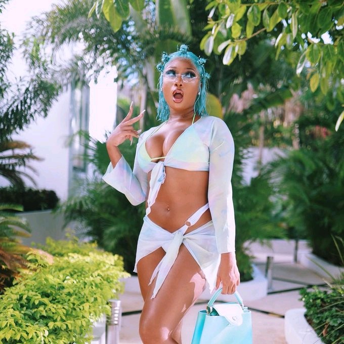 Megan Thee Stallion Looks Bomb in Bikini And Turquoise Bantu Knots