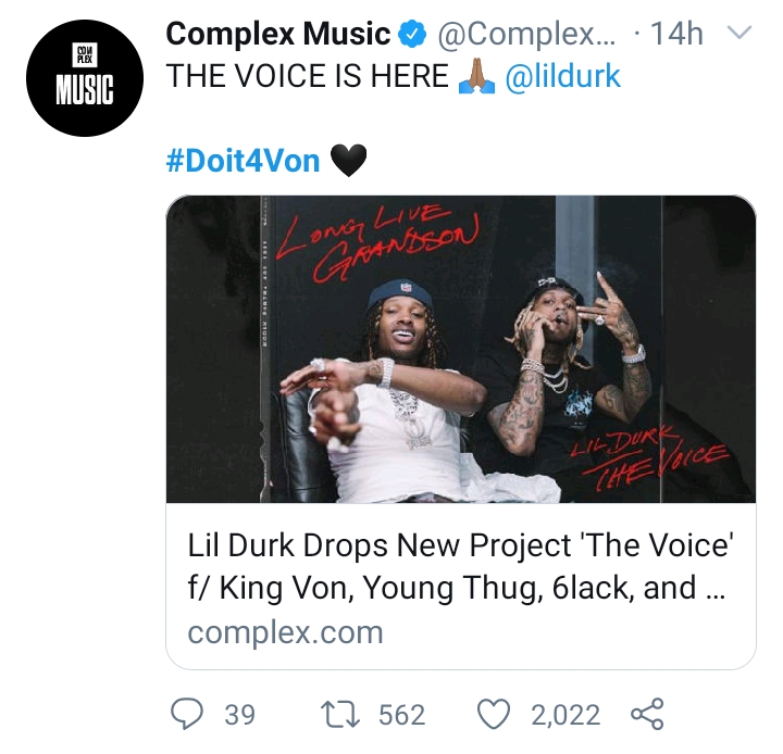 Stream Lil Durk's The Voice Album, Dedicated to King Von