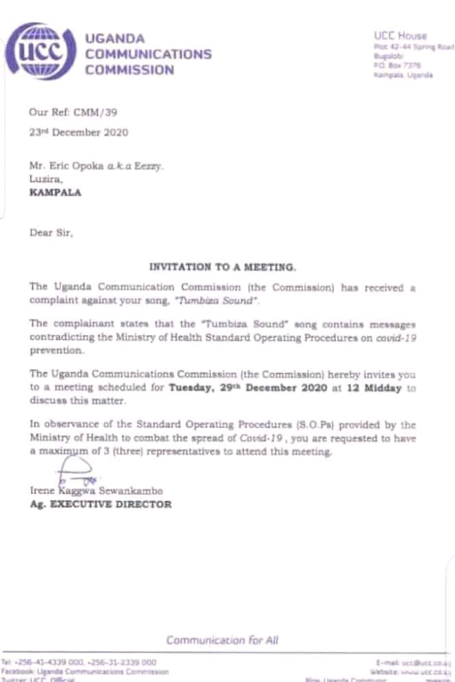 Uganda Government Intends to Ban ‘Tumbiza Sound’ Song Over "Misleading Covid19 Message"