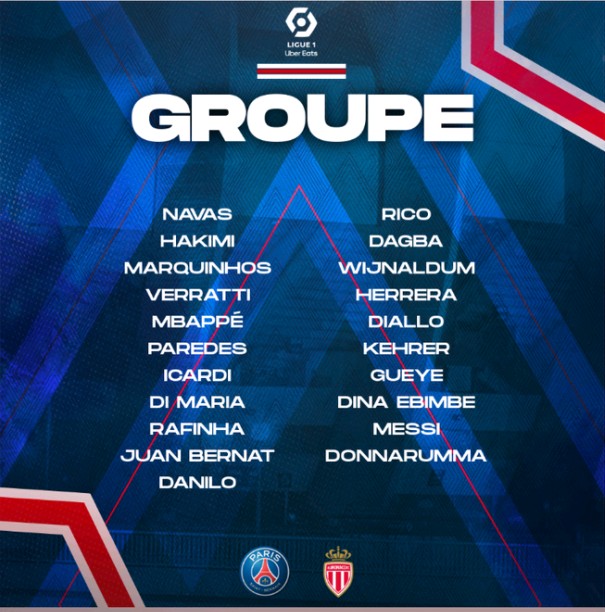 Messi & Mbappe lead PSG squad list against Monaco