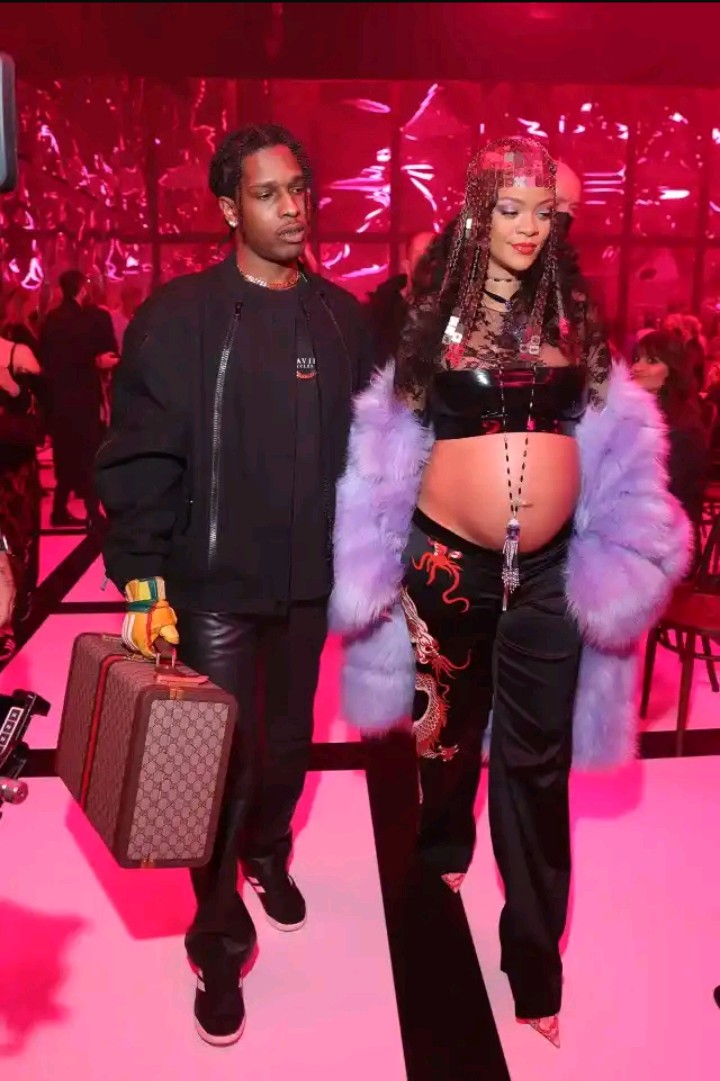Rihanna Puts Baby Bump on Display in Purple Fur and Black Leather at Milan Fashion Week