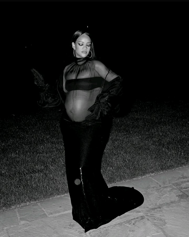Rihanna's see-through black gown sizzles maternity fashion at Oscars after-party