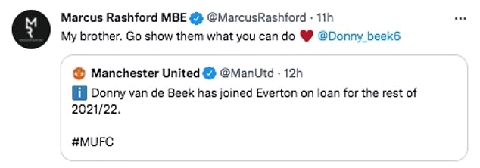Manchester United: Marcus Rashford sends message to Donny van de Beek after loan move
