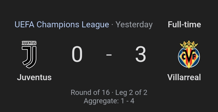 JUVE KNOCKED OUT OF UCL BY VILLARREAL 0-3 (1-4 AGG), SHOUT OUT TO PREDICTOR 