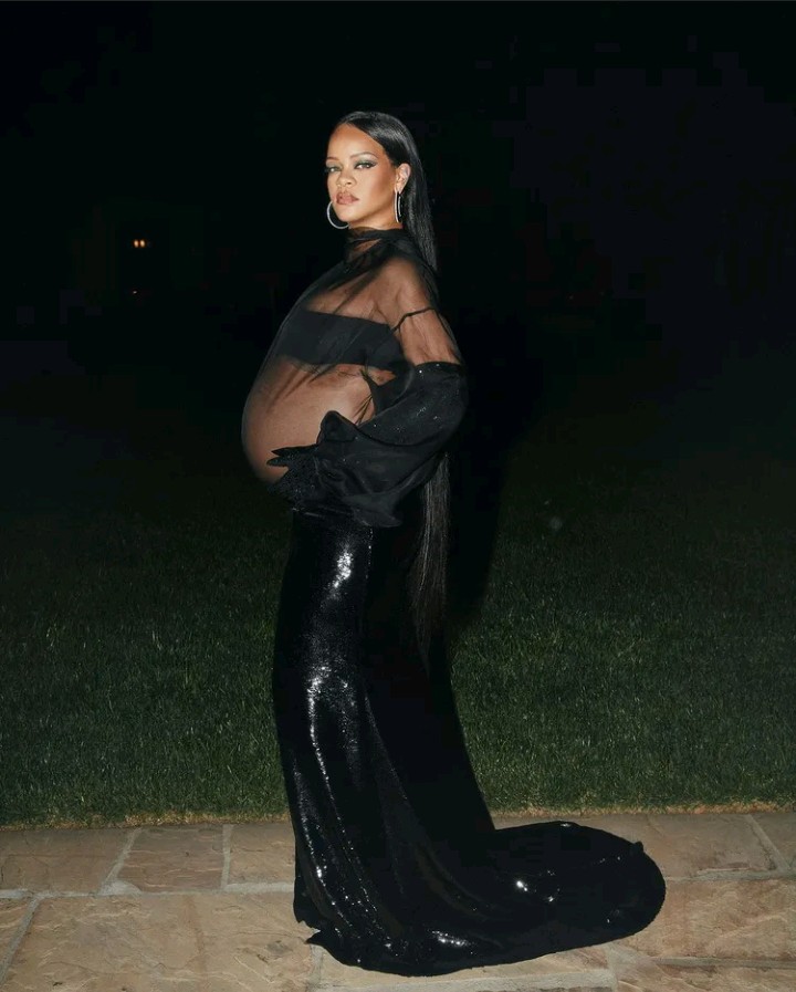Rihanna's see-through black gown sizzles maternity fashion at Oscars after-party