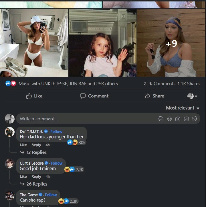 The Game comments under Eminem’s daughter Hailie Jade’s pictures.