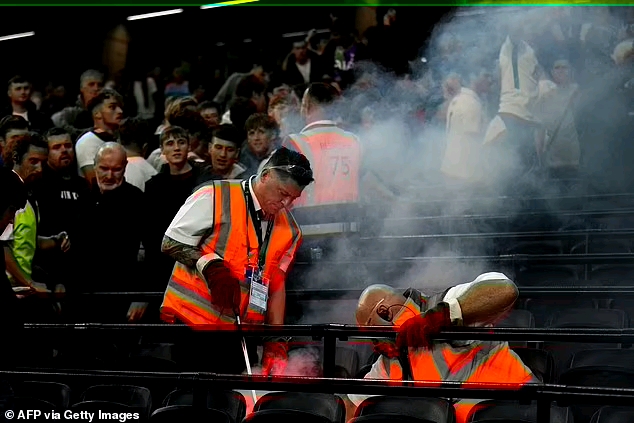 Police make five arrests after Tottenham and Marseille fans clash in the stands following Champions 
