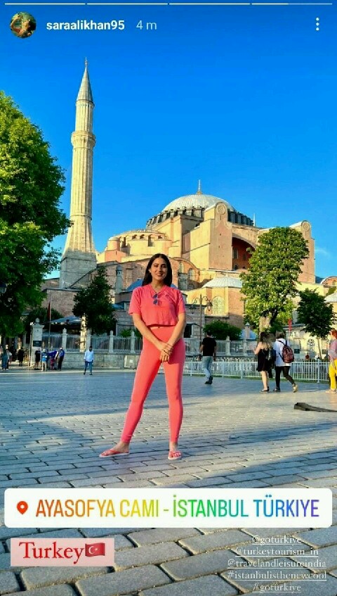Sara Ali Khan rocks the neon pink look as she poses in front of a mosque in Turkey