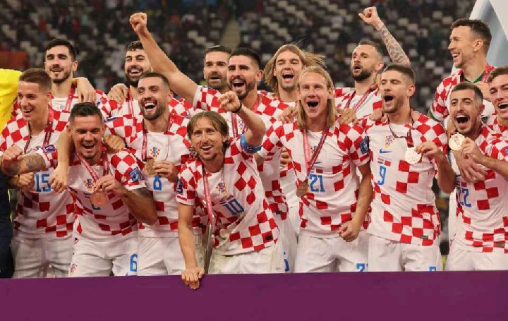 Croatia celebrate World Cup bronze medal with their children after dramatic win over Morocco .
