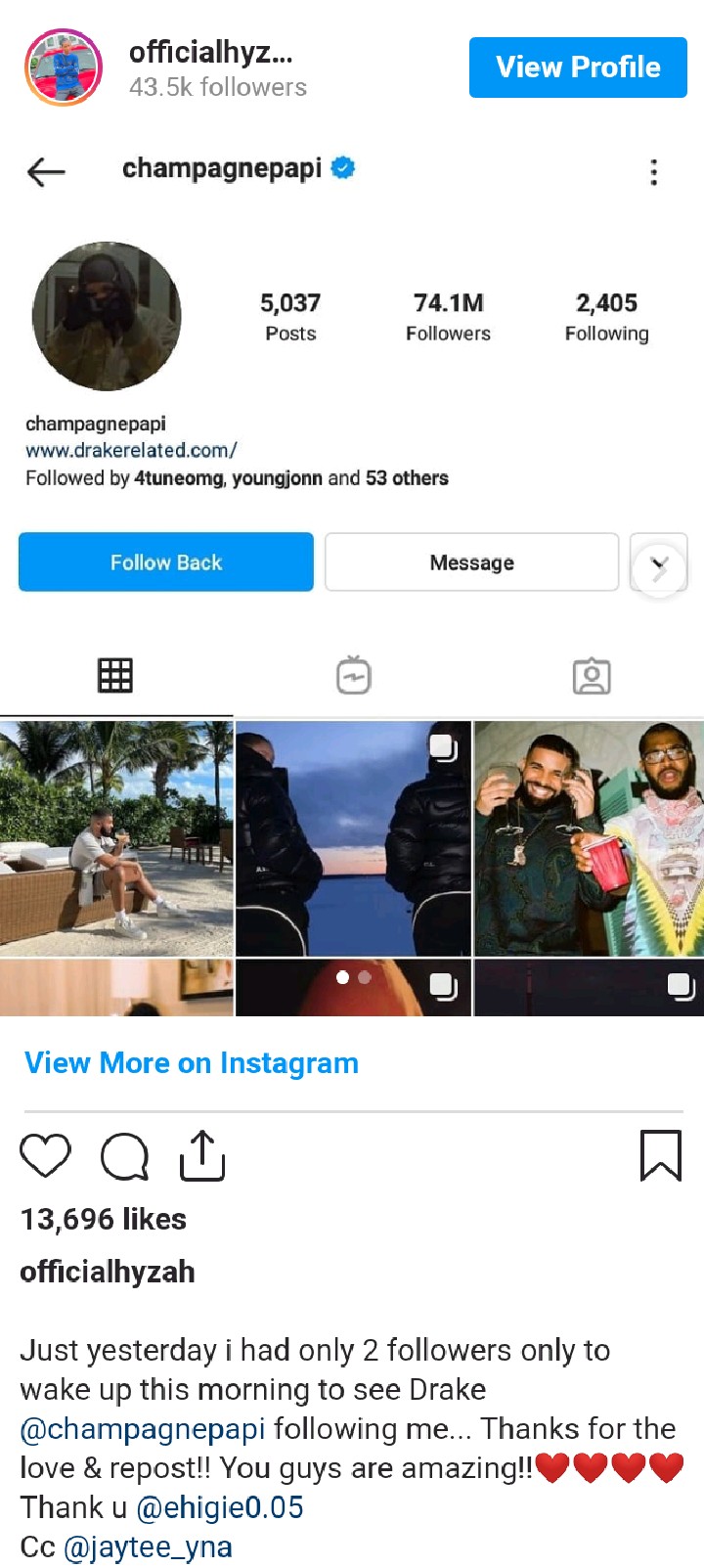 Drake Follows Young Nigerian Artist Hyzah On Instagram After His Video Went  Viral | Boombuzz