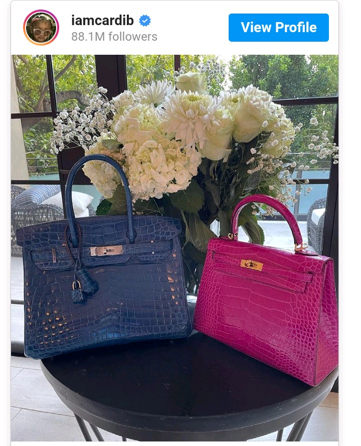 Cardi B Flaunts $95,500 Hermes Blue Crocodile 30 Birkin Bag for the Gram +  Kulture Gets Pink Birkin + Why Birkin Bags are So Expensive – Fashion Bomb  Daily