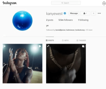 Kanye West Returns to Instagram After Over Two Years; Follows Only Kim