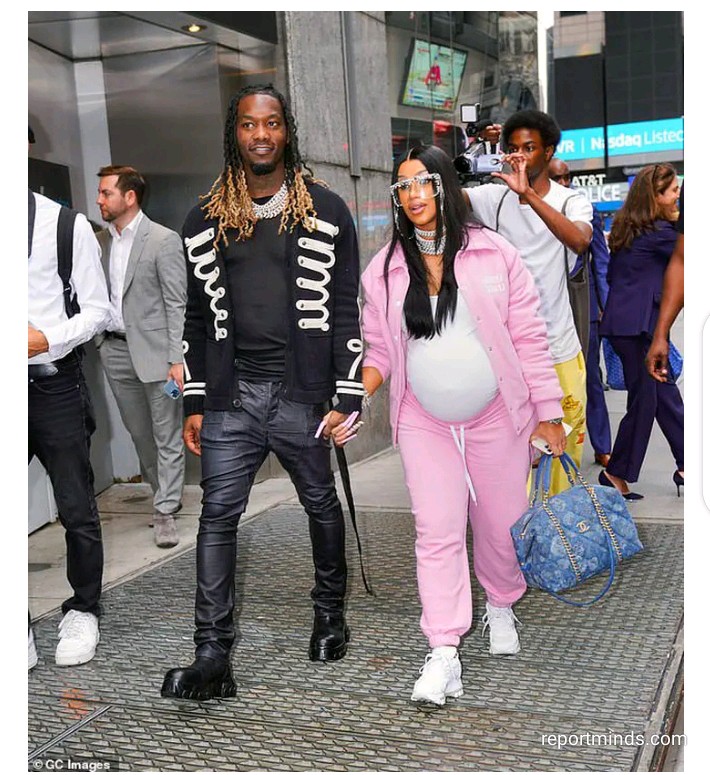 Pregnant Rapper Cardi B rocked pink sweatshirt while walking along with her husband Offset 