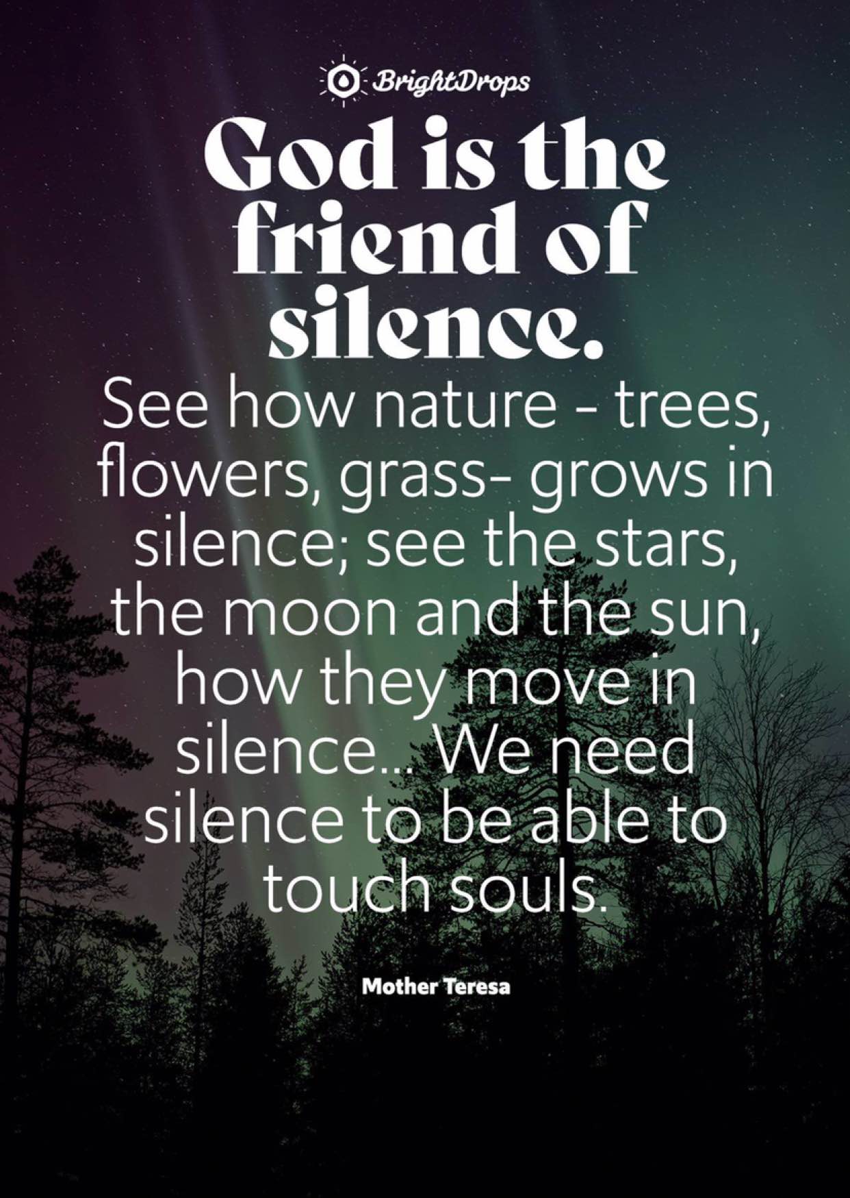God is the friend of silence. See how nature – trees, flowers, grass- grows in silence; see the star