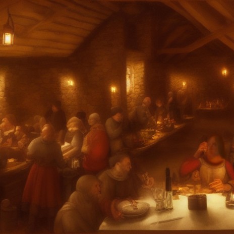 Vikings sharpening axes in the tavern