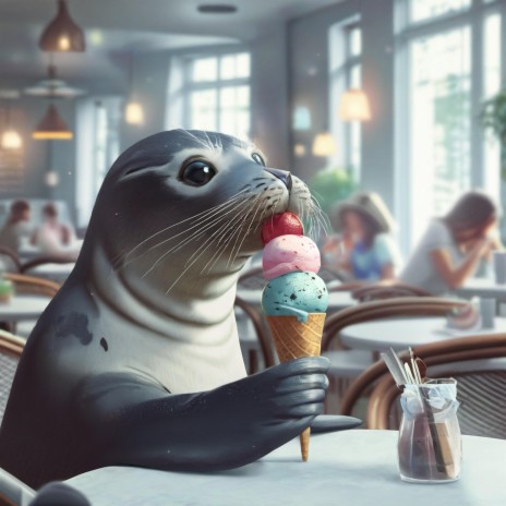 Seal eats ice cream