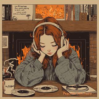 Lo-fi hip hop that seems to be playing in a cafe with a fireplace