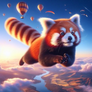 Red panda floating in the sky