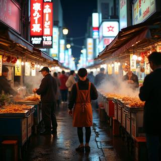 Japanese folk music and traditional instruments Japanese street food