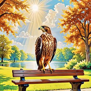 A Majestic Hawk Perched On A Bench