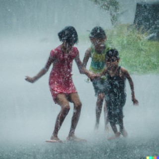 Children Play in the Middle of Heavy Rain and Loud Thunder