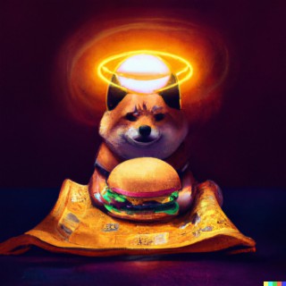 Shiba eating burger