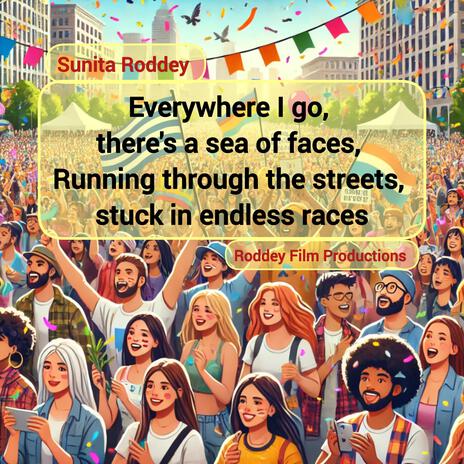 Everywhere I go, there's a sea of faces, Running through the streets, stuck in endless races