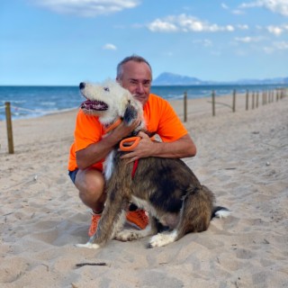 walking with my dog on the beach