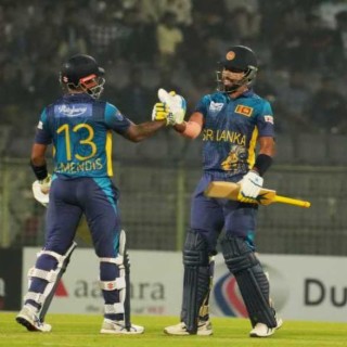 Sri Lanka hold their nerve in a high-scoring thriller at Sylhet against Bangladesh to take a 1-0 lead in the 3-match T20 Series.