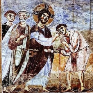 Uzdrowienie niewidomego od urodzenia - średniowieczny fresk