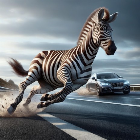 Zebra Running on the Highway