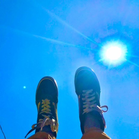 blacks sneakers, blue sky