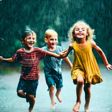 Kids Playing In The Rain