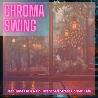 Jazz Tones at a Rain-drenched Street Corner Cafe