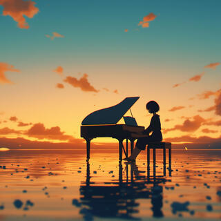 Piano on the beach on a summer night