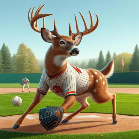 Deer playing baseball