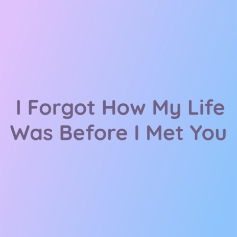 I Forgot How My Life Was Before I Met You | Boomplay Music