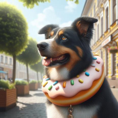 Dog wearing a donut collar