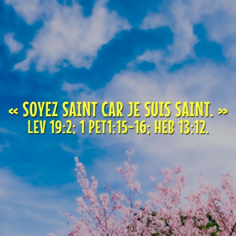 « Soyez saint car je suis saint. » lev 19:2; 1 Pet1:15-16; Heb 13:12.