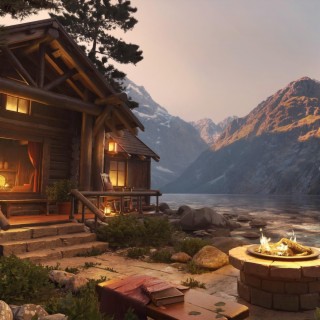 Wooden Cabin by the Lake with Campfire, Lake Waves and Relaxing Nature Sounds