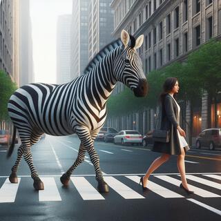 Zebra walking on a zebra crossing