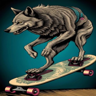 wicked cool wolf doing a kickflip