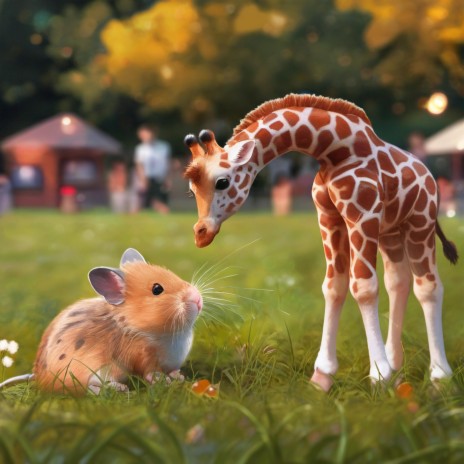 Hamster meets a very small giraffe