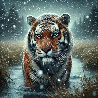 Tiger under the snow